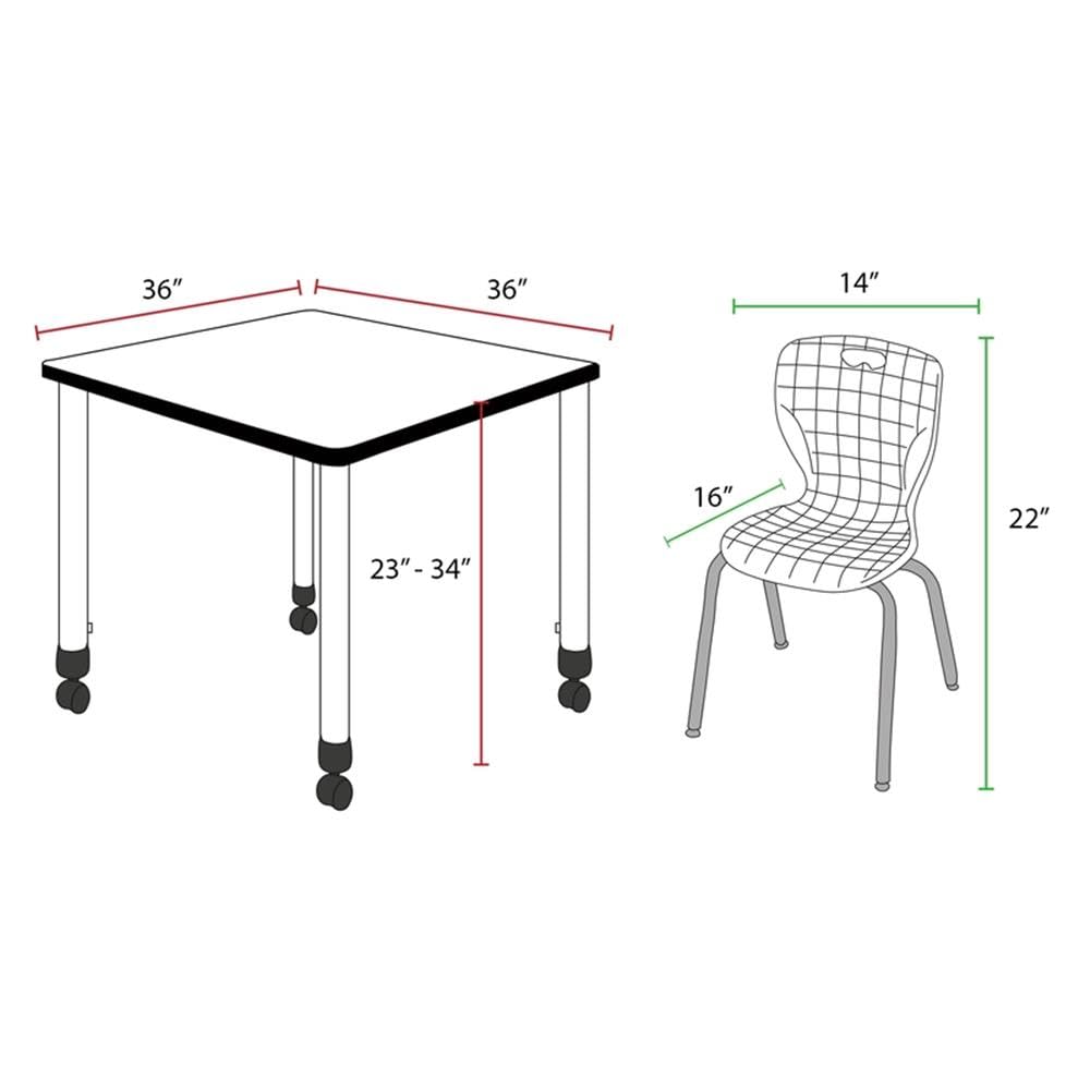 36" Square Mobile Table with 4 Stack Chairs K53496