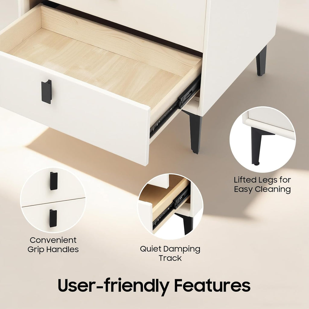 Beige 3 Drawer Smart Nightstand with Fingerprint Lock Q8106