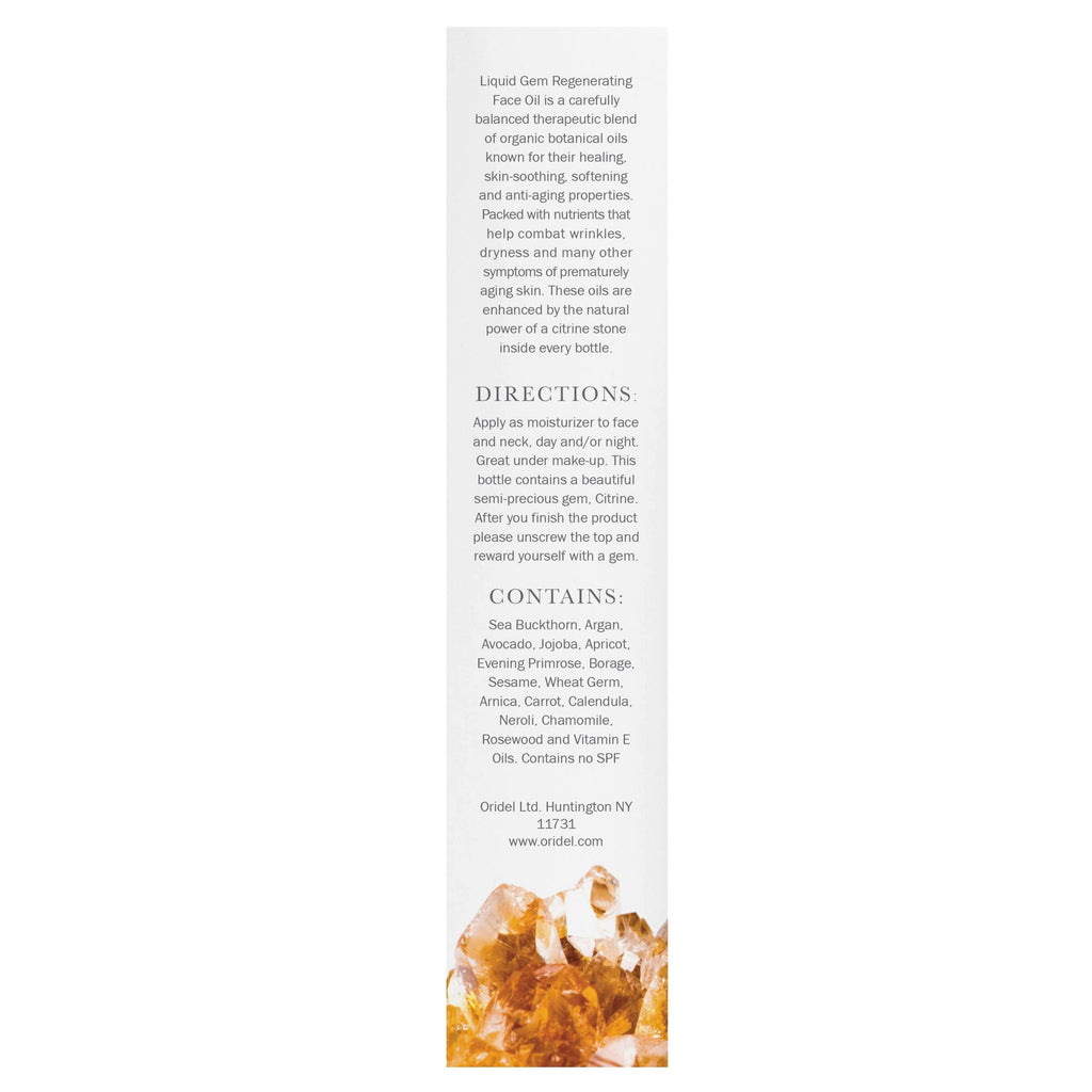 Liquid Gem Regenerating Face Oil - 100% Natural Organic Skincare with Citrine Stone, Argan and Sea Buckthorn, 1 Ounce Bottle T125