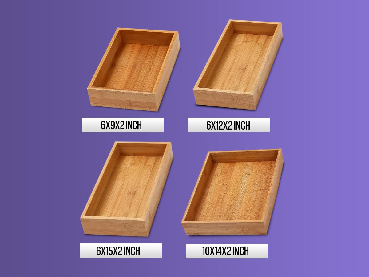 Bamboo Drawer Organizer Storage Box, 2 Pack 6x9x2 inch J96206