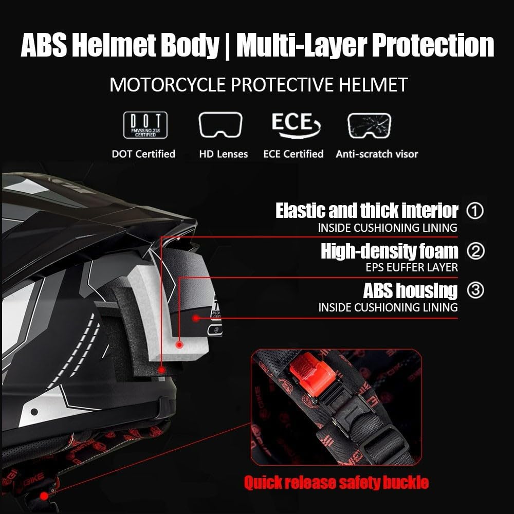 Bluetooth Full Face Modular Motorcycle Helmet DOT Approved with Sun Visor J523993