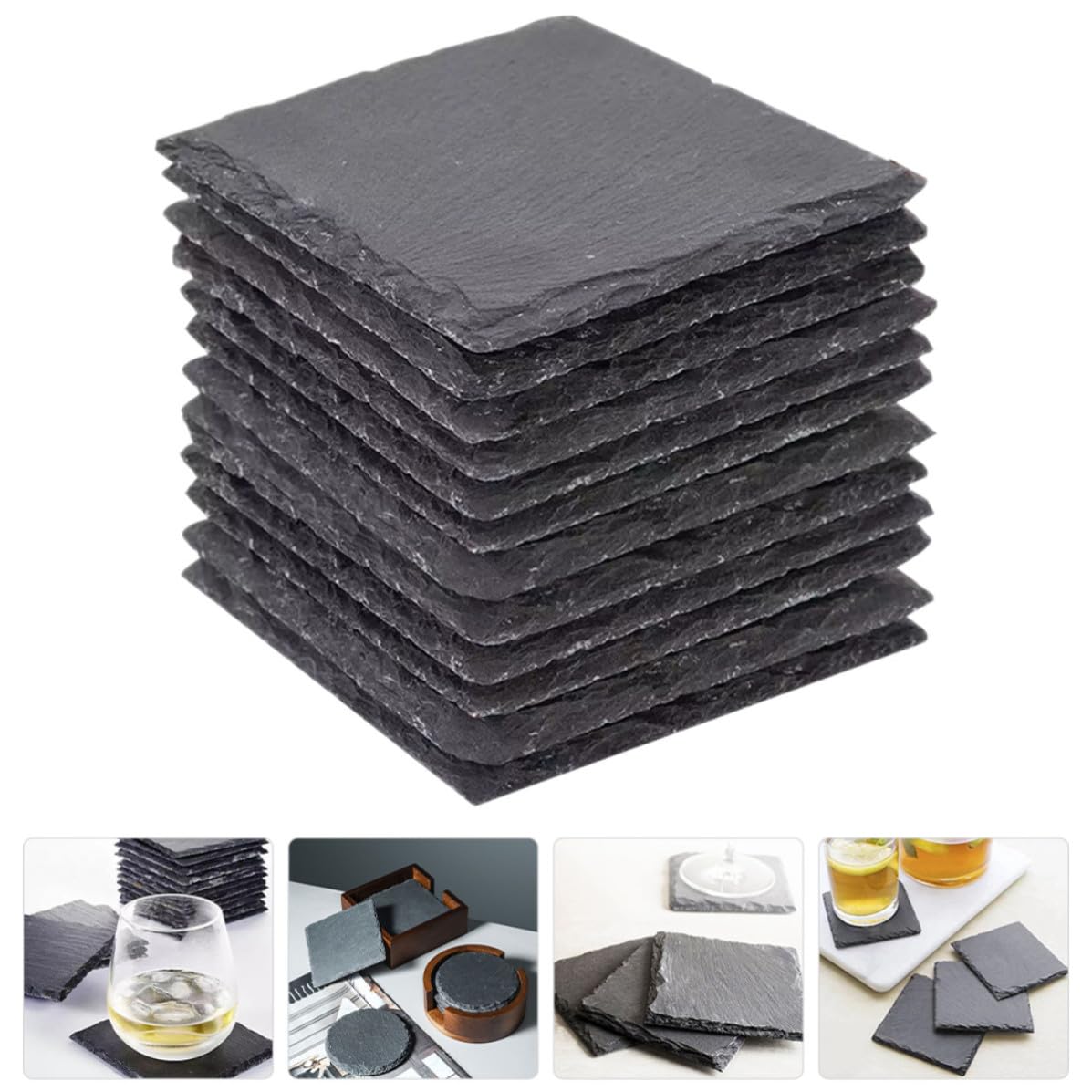 Natural Stone Square Drink Coasters Set A2996