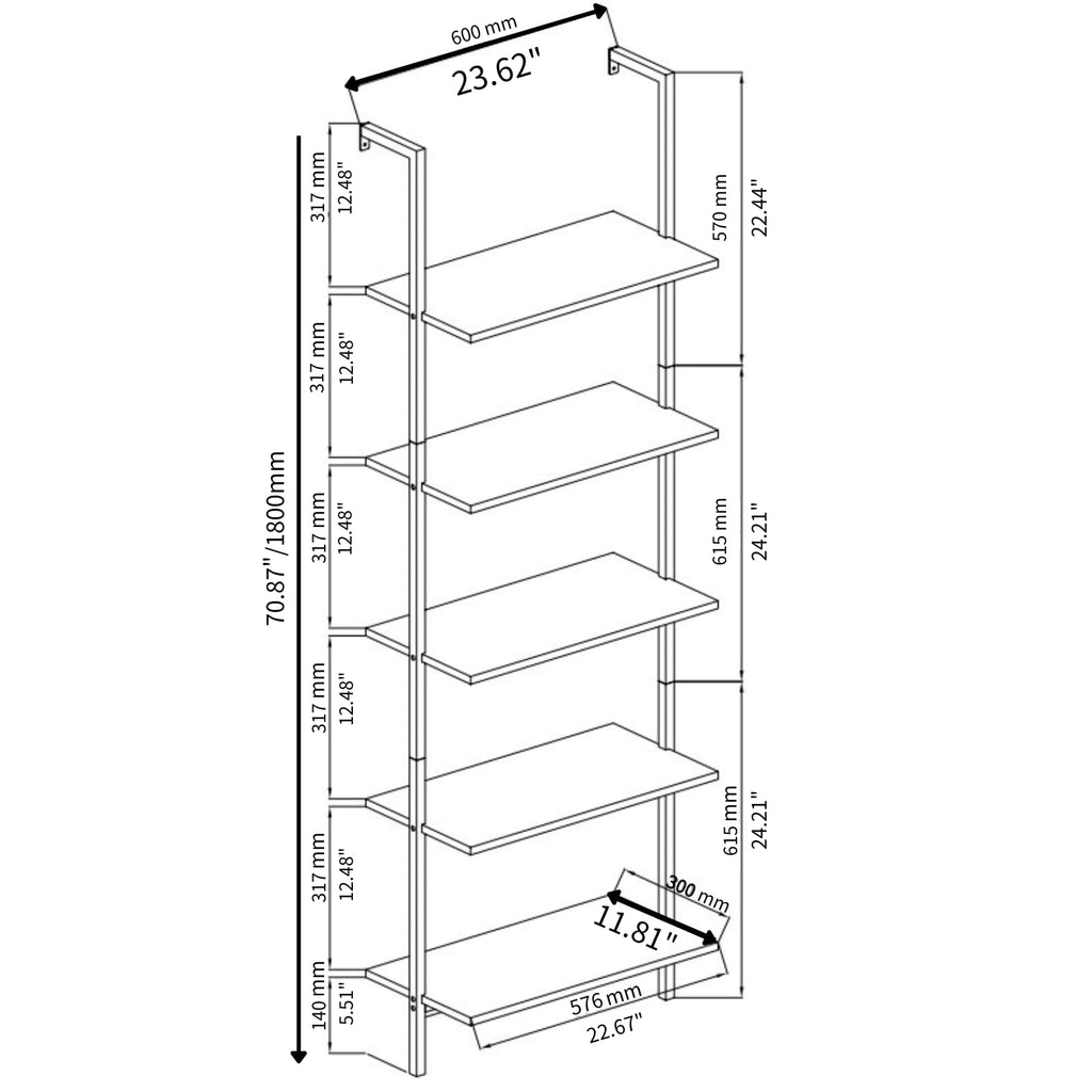 Rustic Brown 5 Tier Wall Mount Ladder Shelf C941062