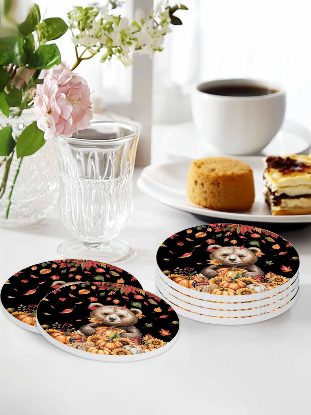 Absorbent Stone Ceramic Coaster with Cork Back, Set of 8 X348238
