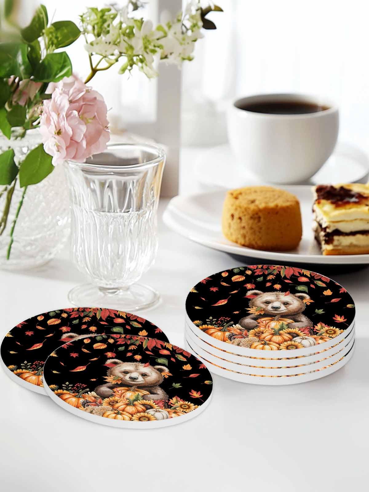 Absorbent Stone Ceramic Coaster with Cork Back, Set of 8 X348238