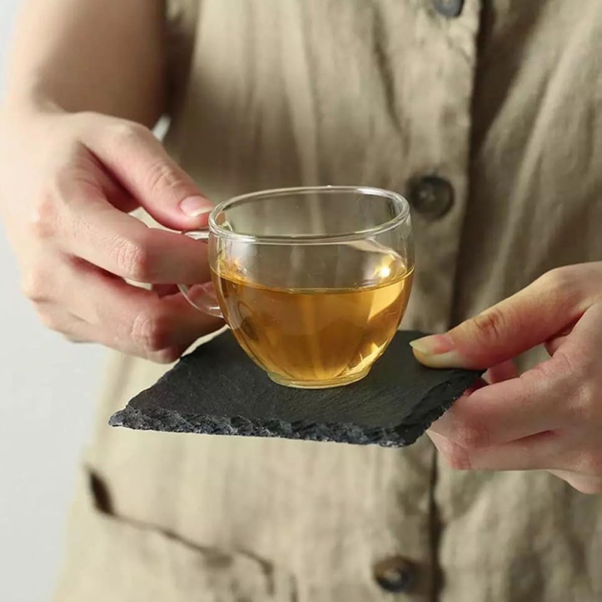 Natural Stone Square Drink Coasters Set A2996