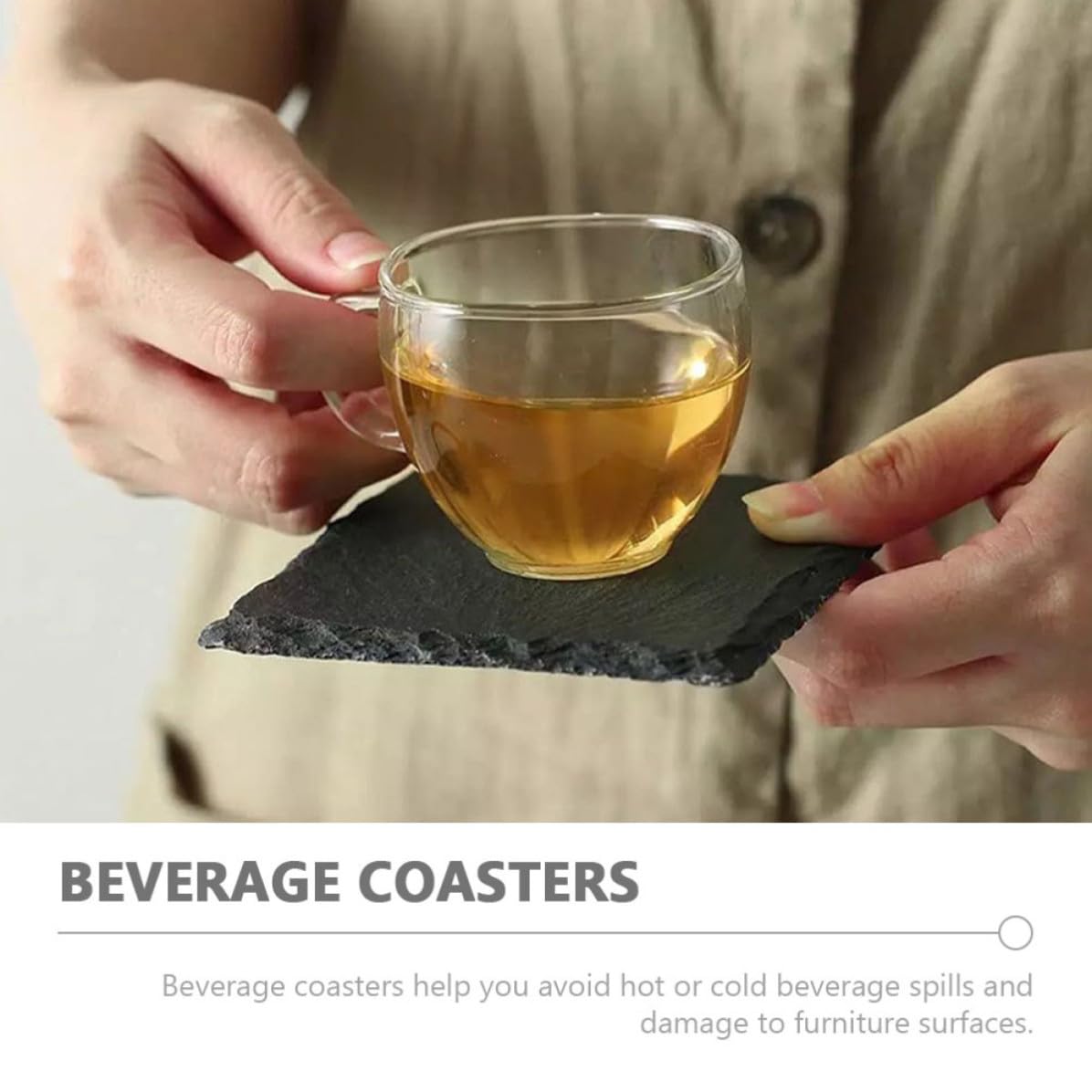 Natural Stone Square Drink Coasters Set A2996