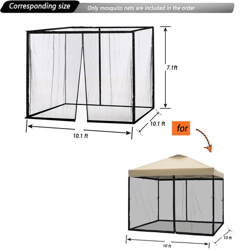 10x10 Black Replacement Mosquito Netting Sidewall Screen with Zipper A27313