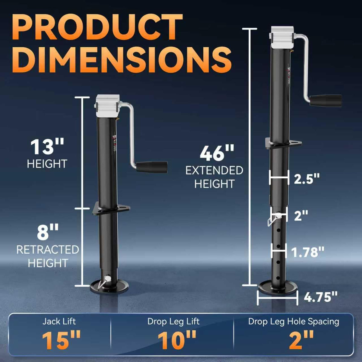 15" Side Wind A Frame Trailer Jack W864579