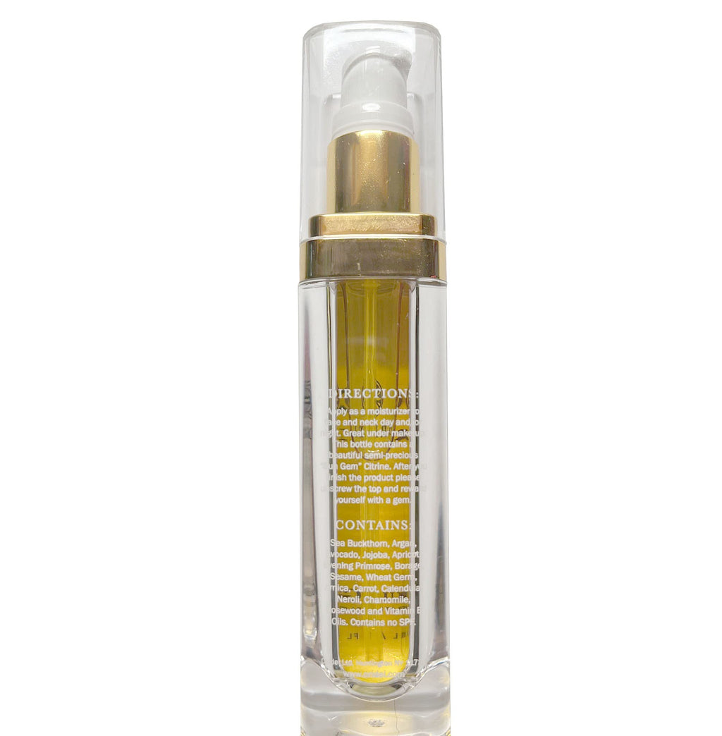 Liquid Gem Regenerating Face Oil - 100% Natural Organic Skincare with Citrine Stone, Argan and Sea Buckthorn, 1 Ounce Bottle T125