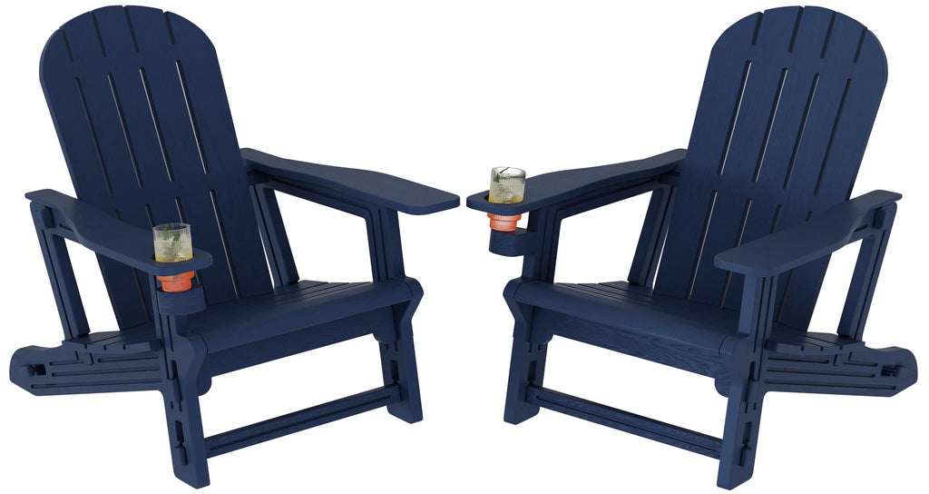 Dark Blue HDPE Adirondack Chairs Set of 2 with Cup Holder K662