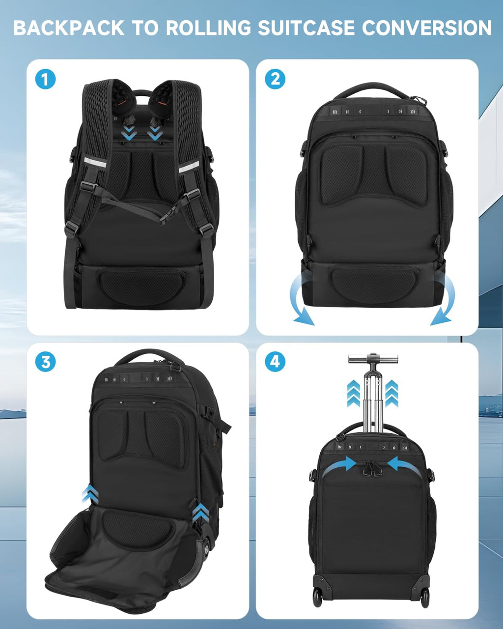 2-in-1 Detachable Backpack with Wheels T7000