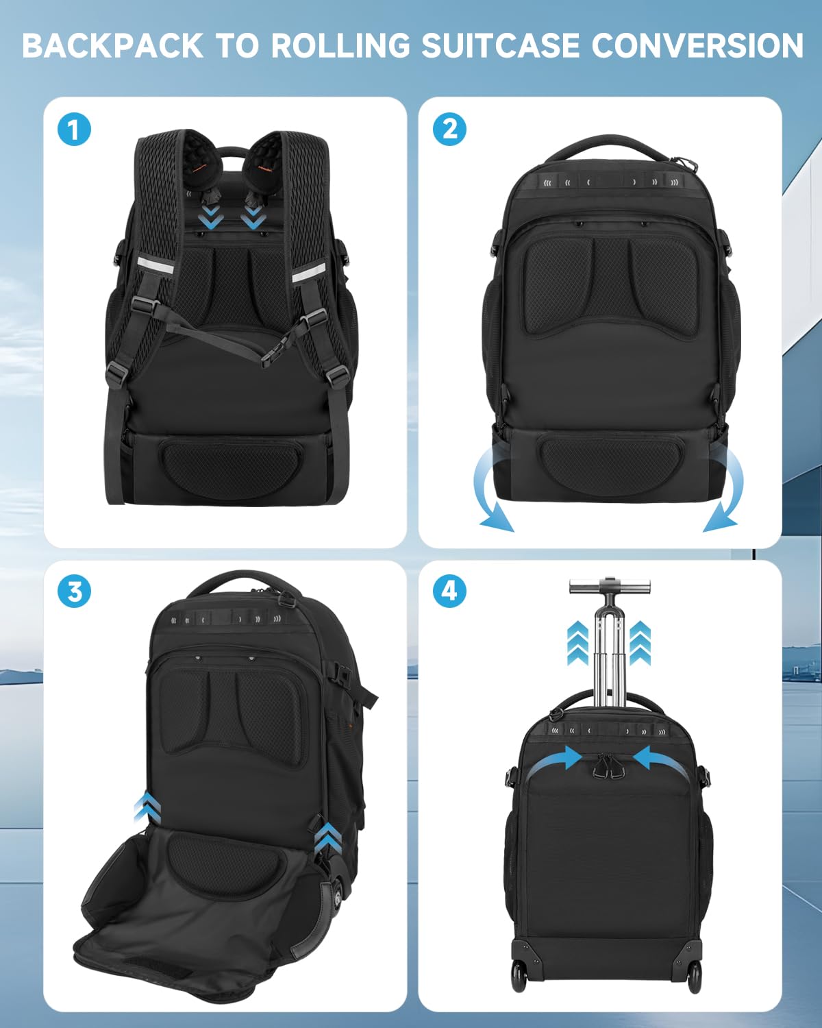 2-in-1 Detachable Backpack with Wheels T7000