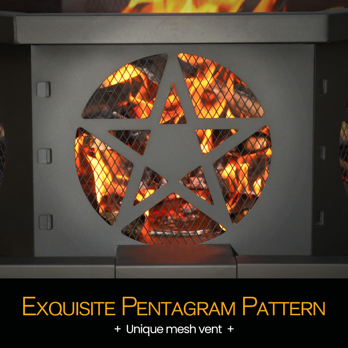 32 Inch Octagonal Fire Pit with Fire Poker Black O4612