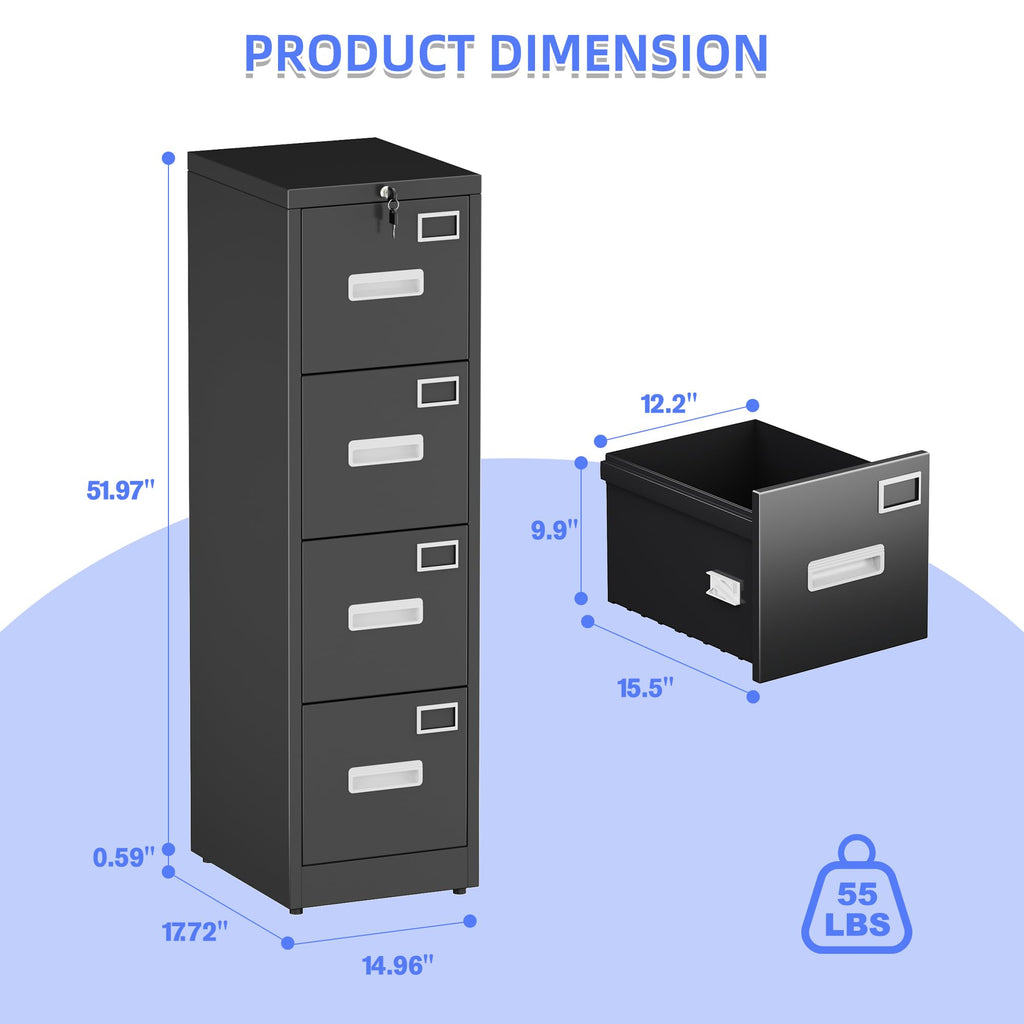 Black 4-Drawer Metal File Cabinet with Lock X418
