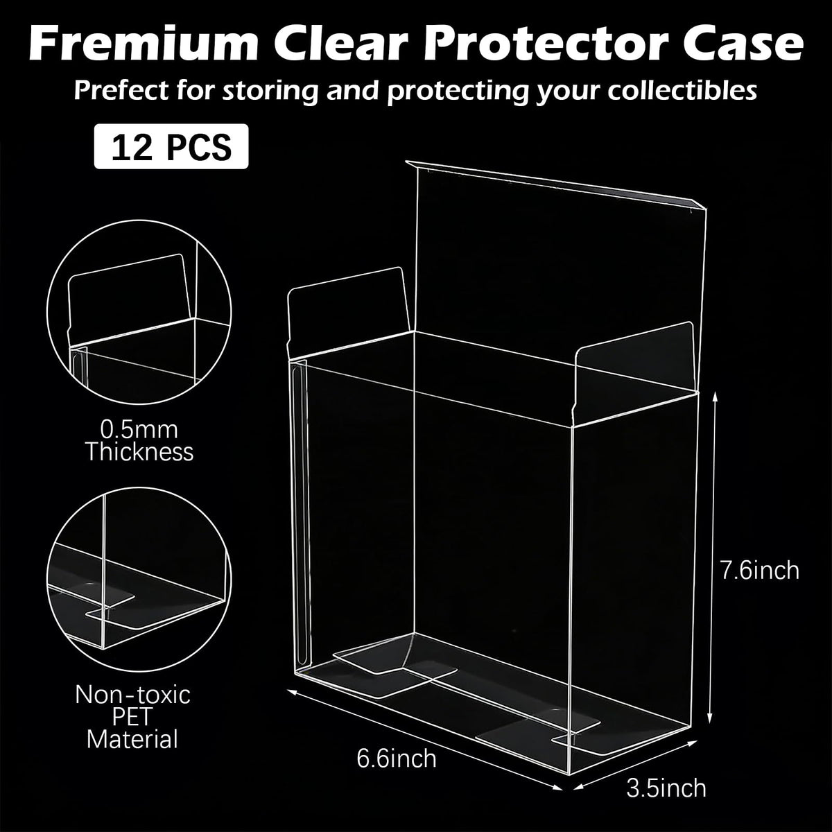 12 Pack Clear PET Plastic Display Storage Case 7.6 x 6.6 x 3.5 Inches B601652