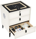 Beige 3 Drawer Smart Nightstand with Fingerprint Lock Q8106