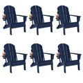 Folding Adirondack Chairs Set of 6, All-Weather Resistant HDPE Patio Chairs with Cup Holder, Navy Blue V29841