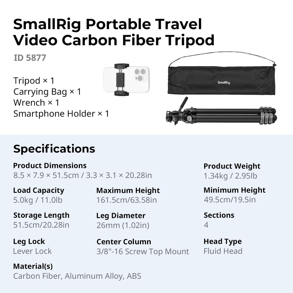 Carbon Fiber Compact Travel Tripod with Fluid Head P709597