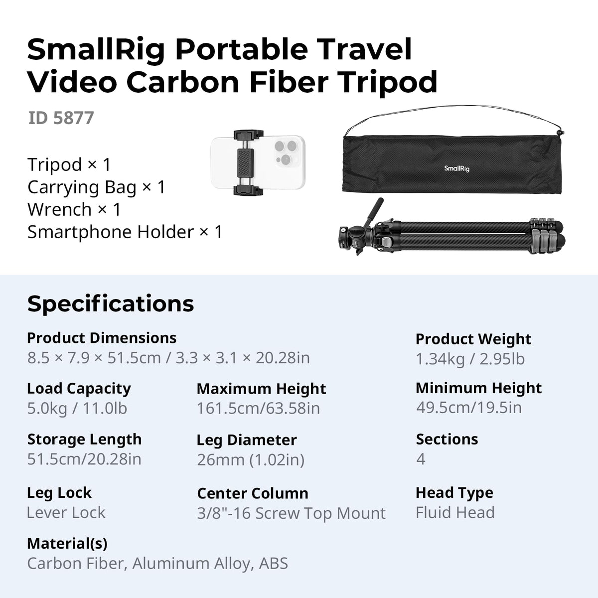 Carbon Fiber Compact Travel Tripod with Fluid Head P709597