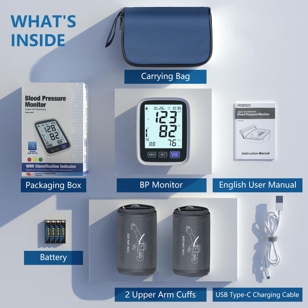 Upper Arm Blood Pressure Machine with 2 Size Cuffs and Backlit LCD M2994