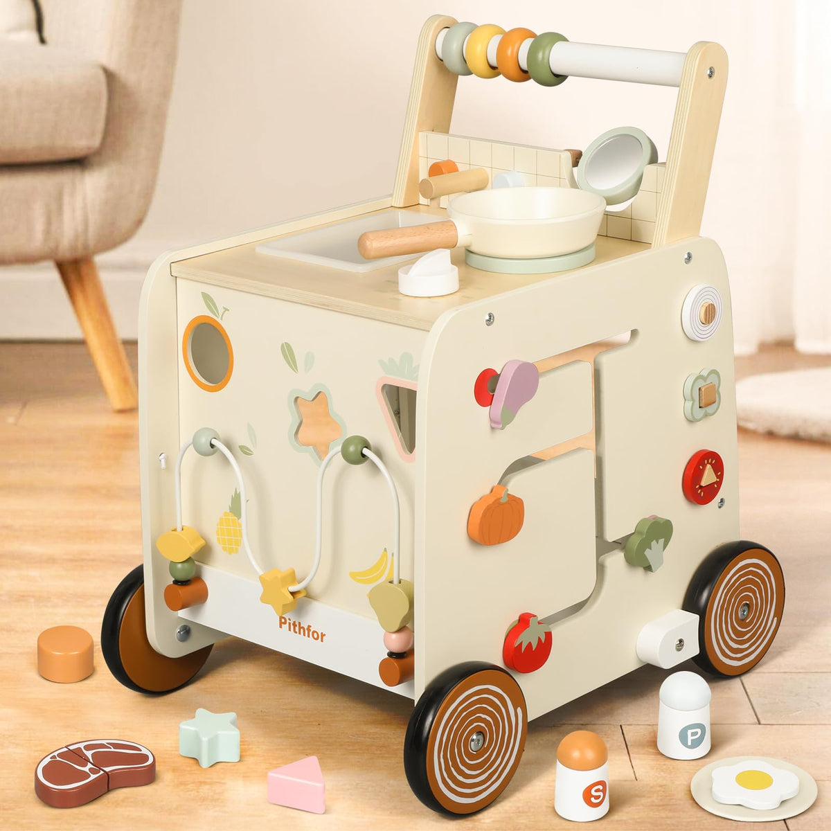 Wooden Baby Push Walker with Pretend Kitchen M932