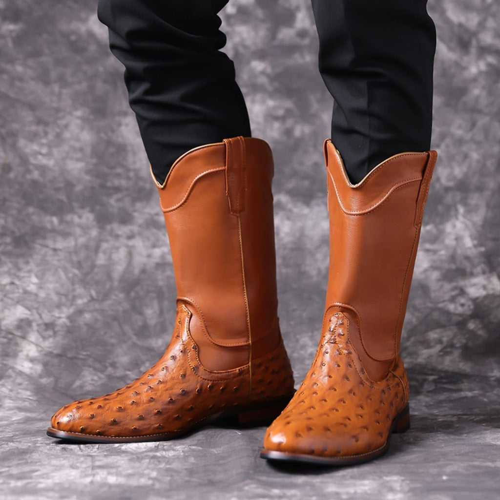 Men's Ostrich Pattern Leather Western Cowboy Boots M54058