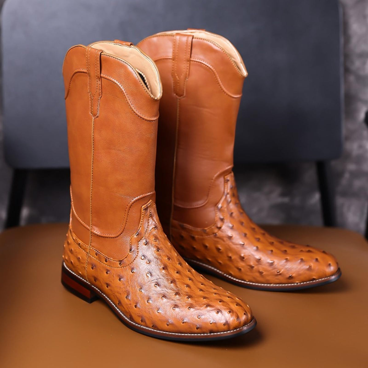 Men's Ostrich Pattern Leather Western Cowboy Boots M54058