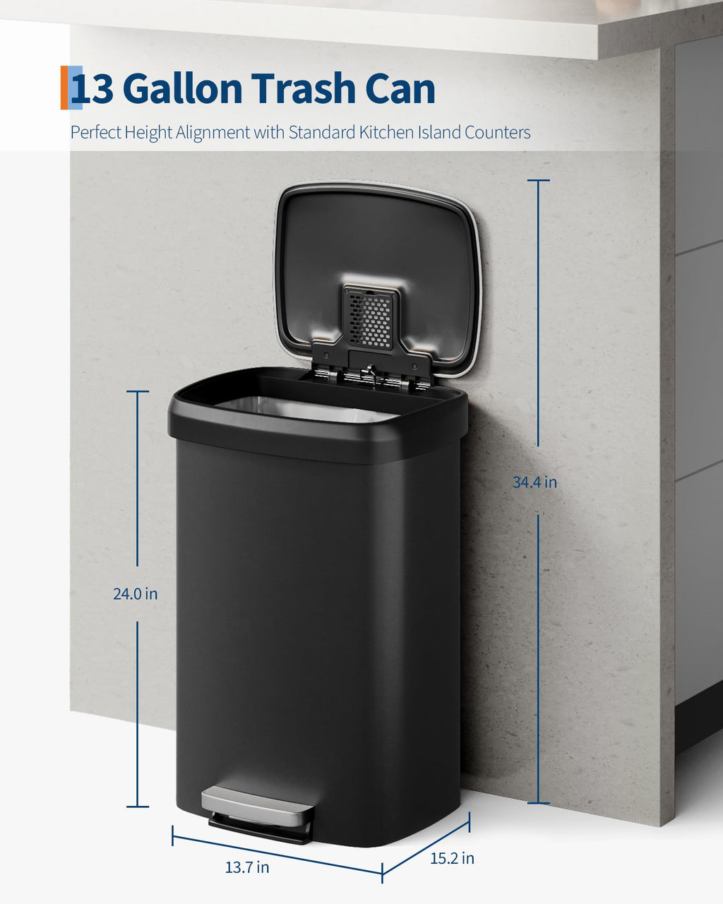 13 gal / 50 L Plastic Trash Can with Lid D47670