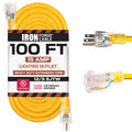 100 Foot Outdoor Extension Cord 12/3 SJTW Heavy Duty Yellow 3 Prong 15 AMP V286