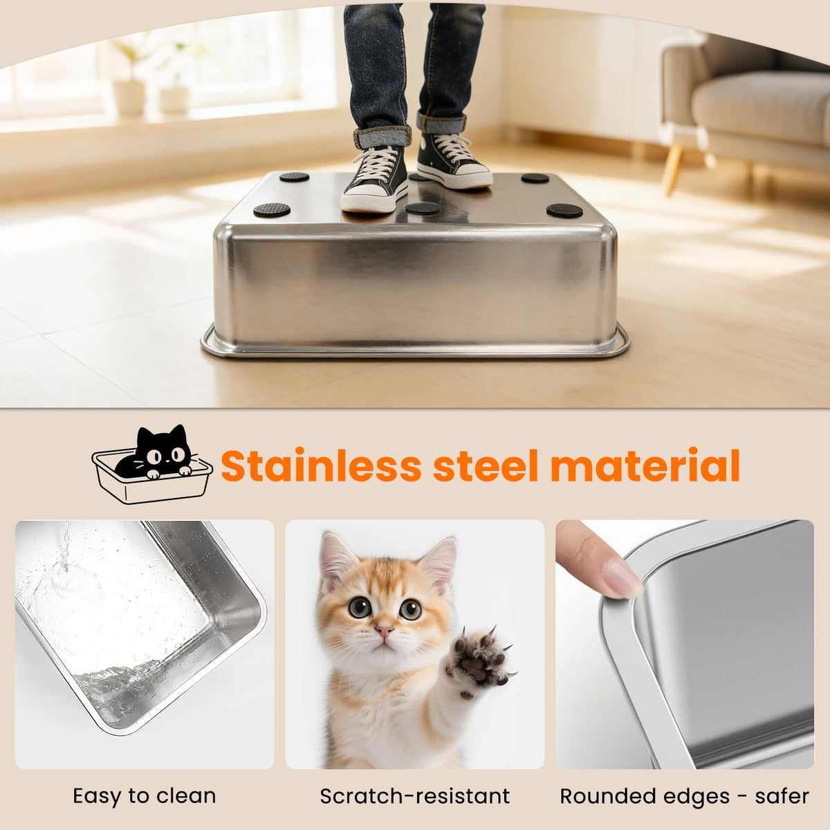 Extra Large Stainless Steel Enclosed Cat Litter Box with Lid and Scoop N43764