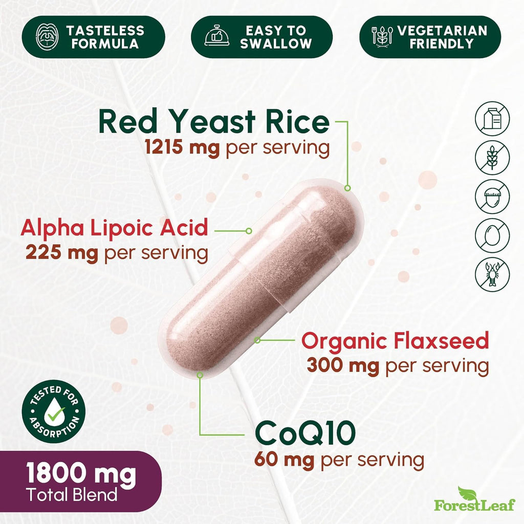 Red Yeast Rice 1215 mg CoQ10 Alpha Lipoic Acid Flaxseed 90 Capsules R942220