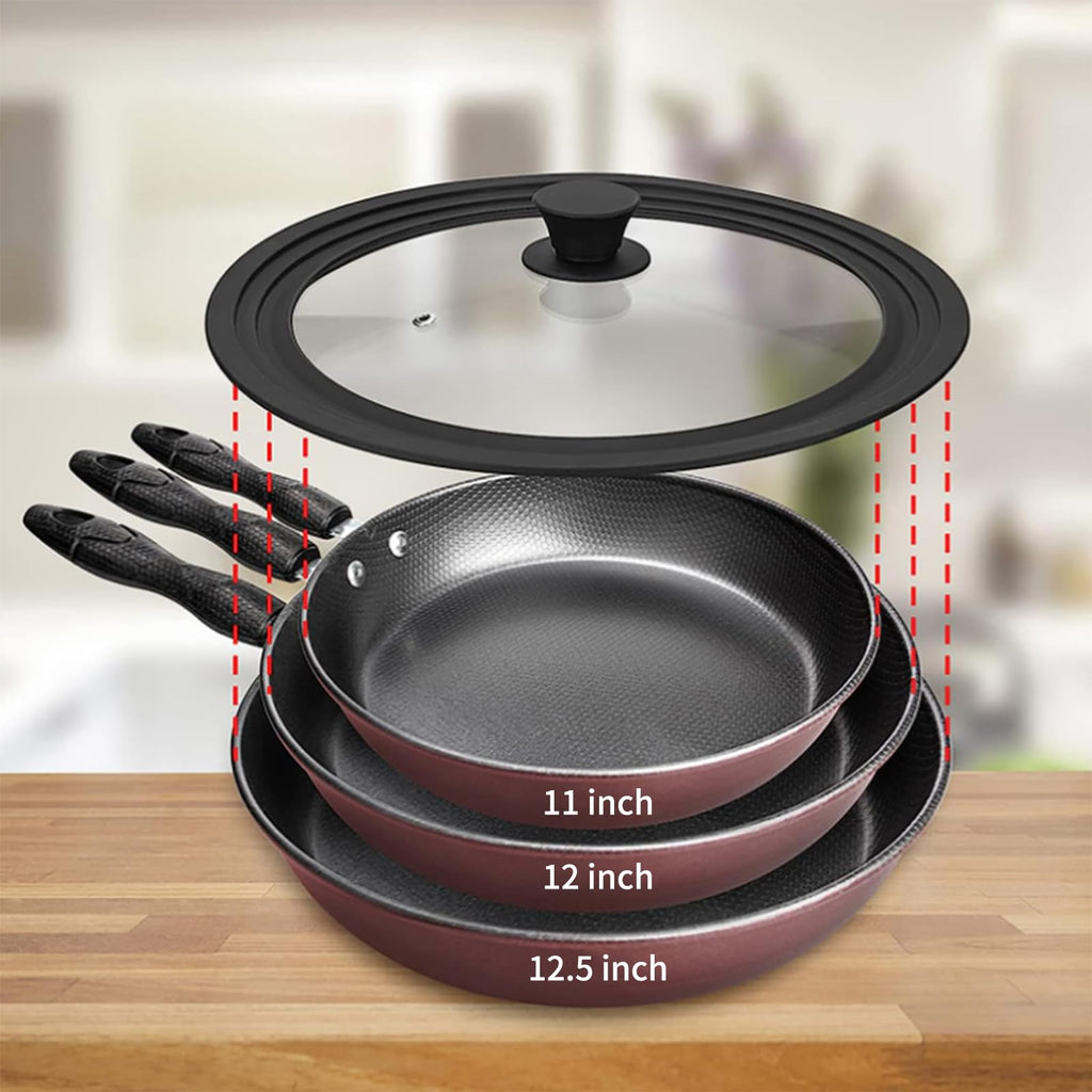 Vented Tempered Glass Universal Lid with Silicone Rim, Fits 11-12.5 inch Cookware, Black S16549