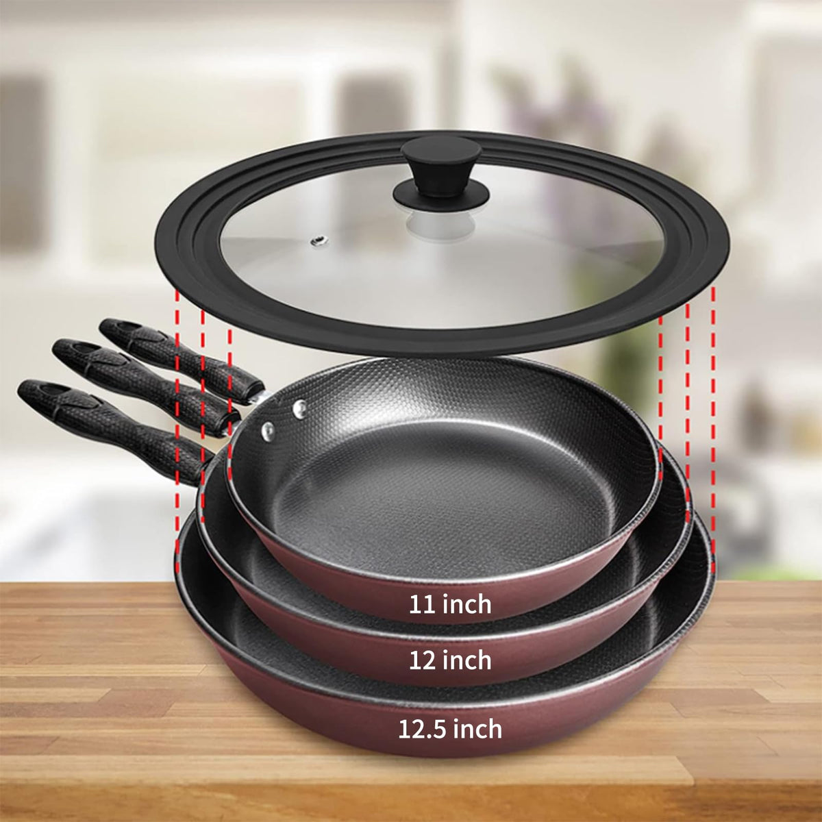 Vented Tempered Glass Universal Lid with Silicone Rim, Fits 11-12.5 inch Cookware, Black S16549