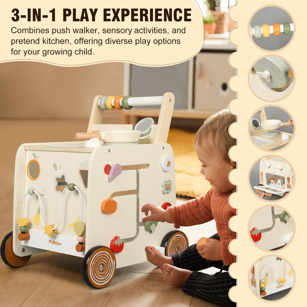 Wooden Baby Push Walker with Pretend Kitchen M932