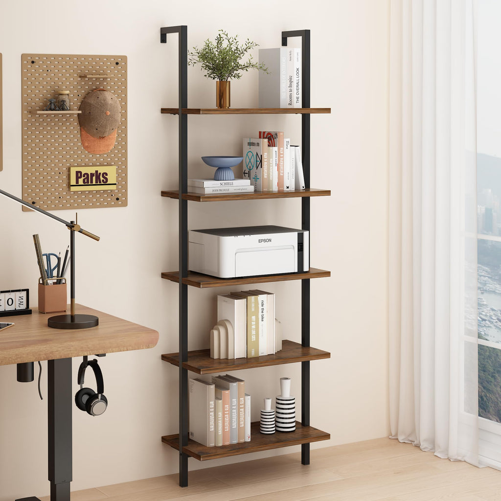 Rustic Brown 5 Tier Wall Mount Ladder Shelf C941062