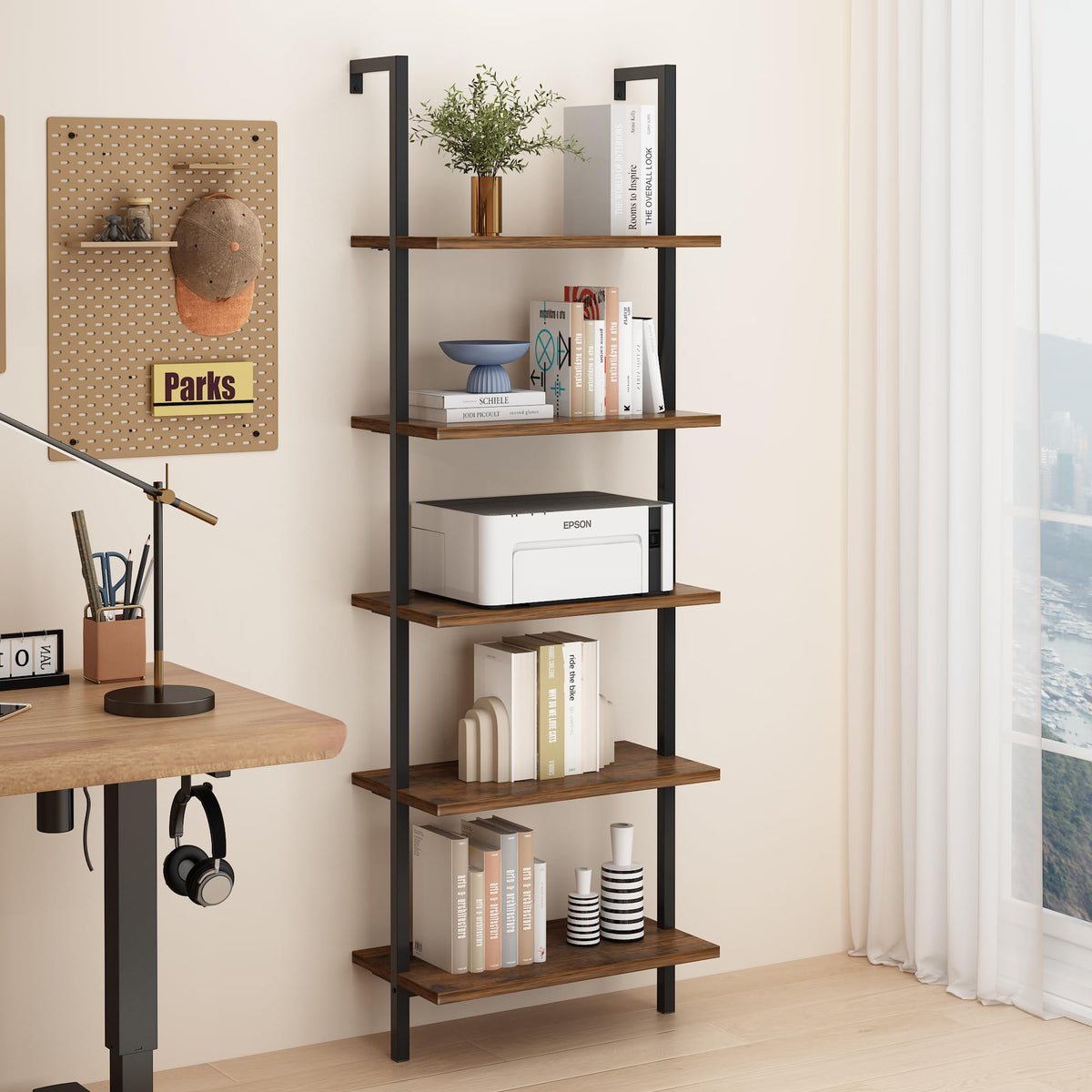 Rustic Brown 5 Tier Wall Mount Ladder Shelf C941062