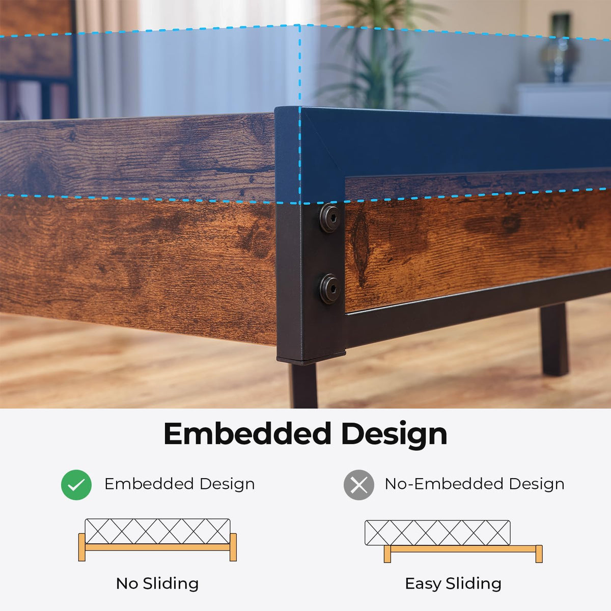 Queen Size Metal Platform Bed Frame with Storage Headboard and LED Lights W28145