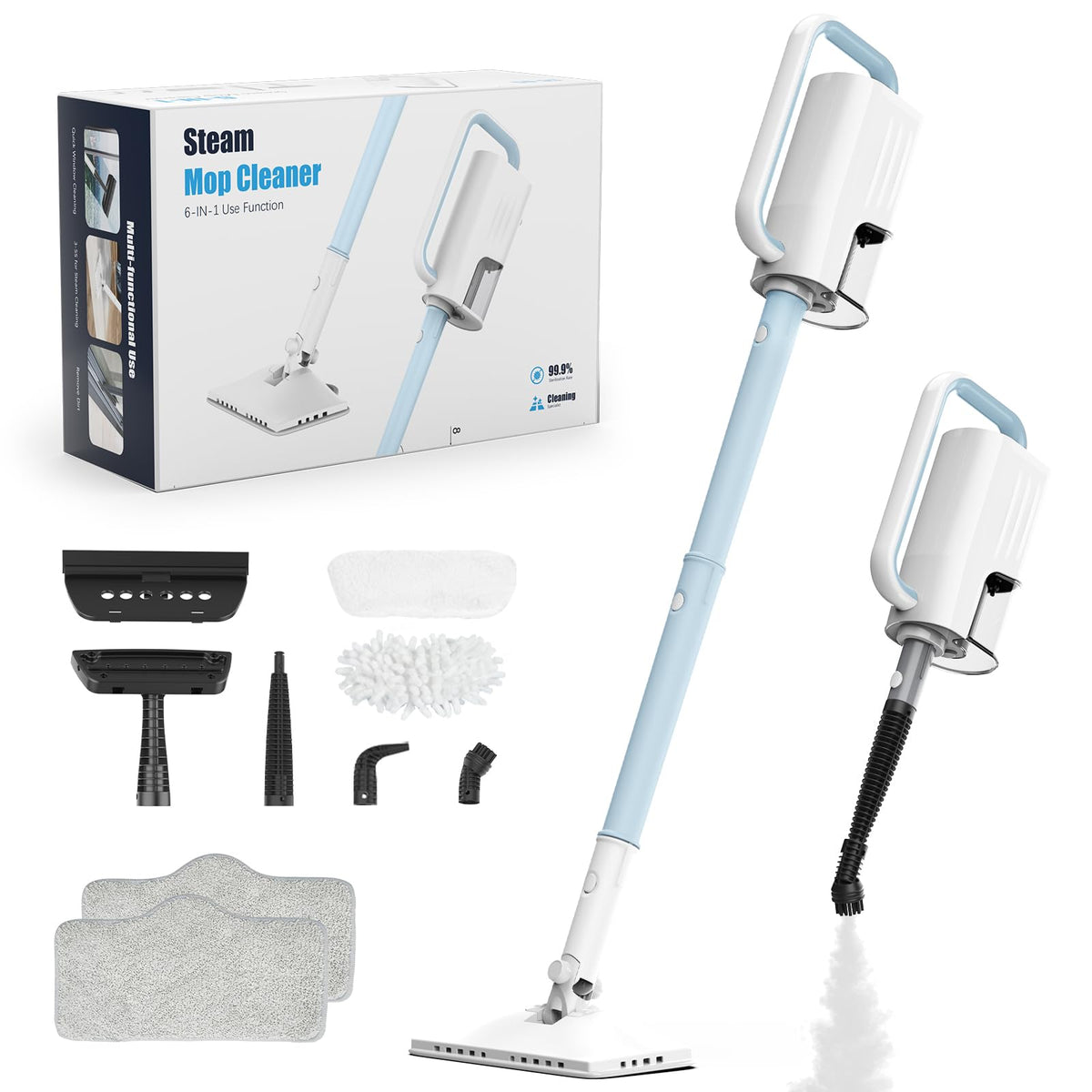 6 in1 Steam Mop Cleaner with 2 Modes, 2 Microfiber Pads, 400ML Removable Tank Z787507