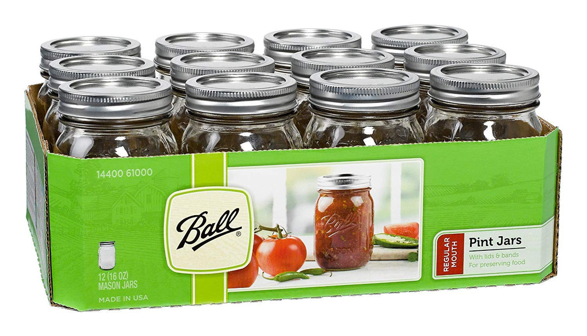 16 oz Regular Mouth Mason Jar with Lids and Bands (12 Units) S958059