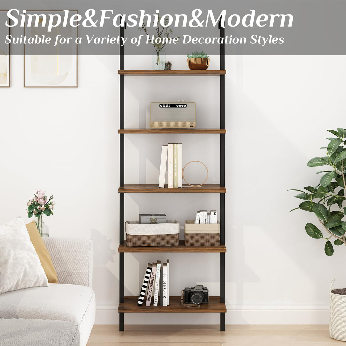 Rustic Brown 5 Tier Wall Mount Ladder Shelf C941062