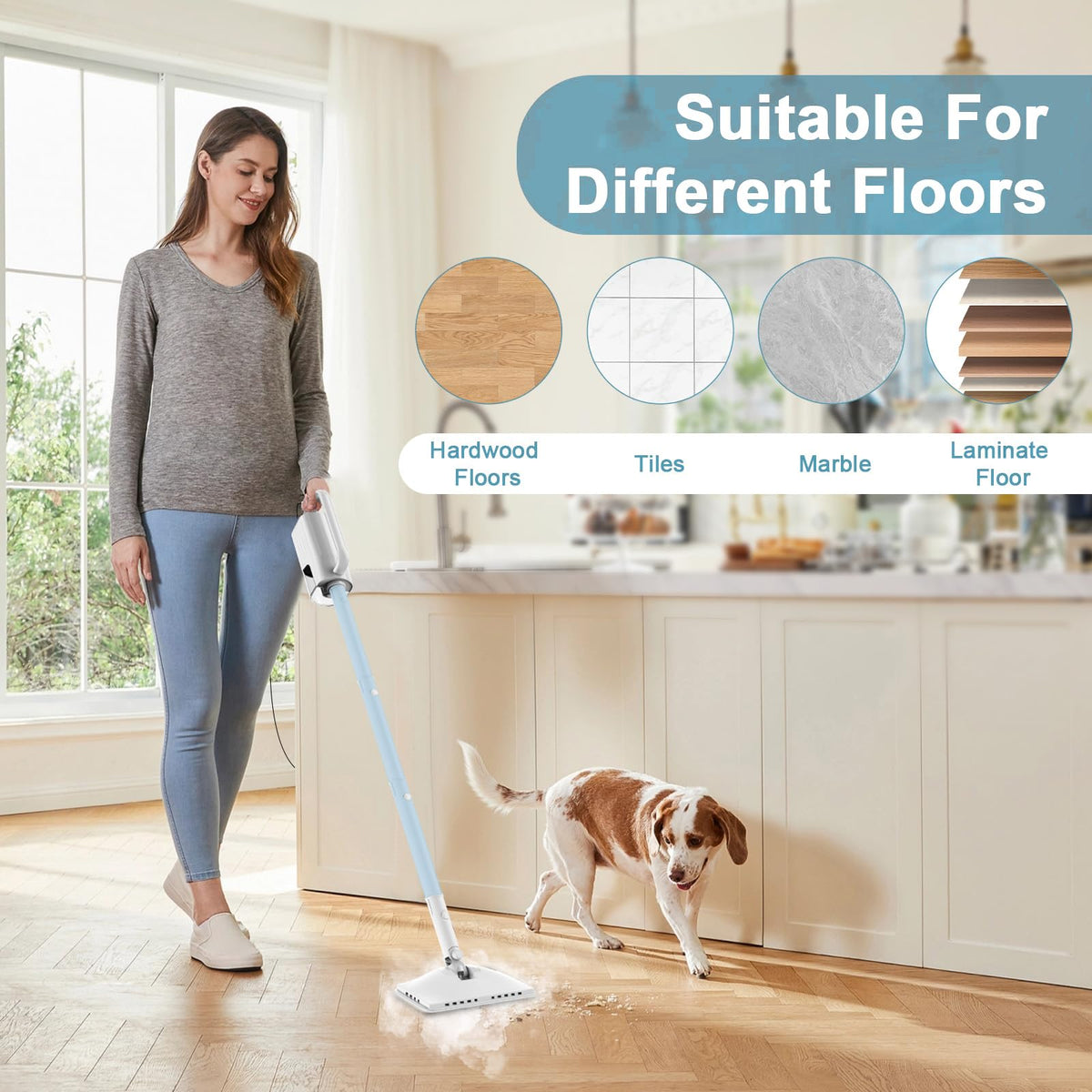 6 in1 Steam Mop Cleaner with 2 Modes, 2 Microfiber Pads, 400ML Removable Tank Z787507