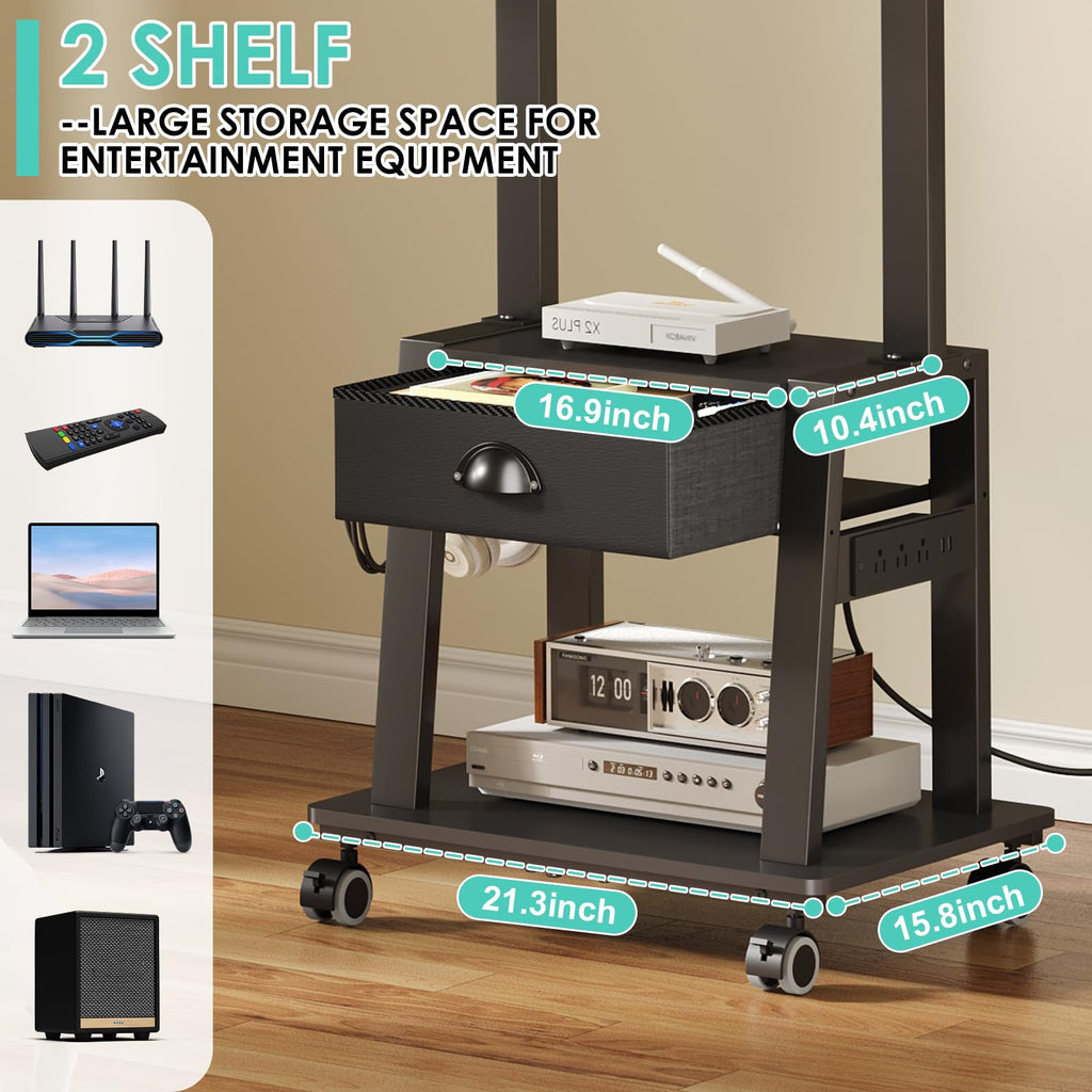 Rolling TV Stand with Power Outlet, Adjustable Height, for 23-60 inch Screens S76187