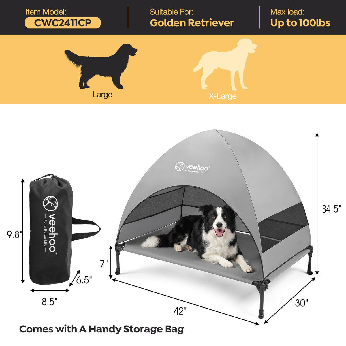 Elevated Outdoor Dog Bed with Canopy S788