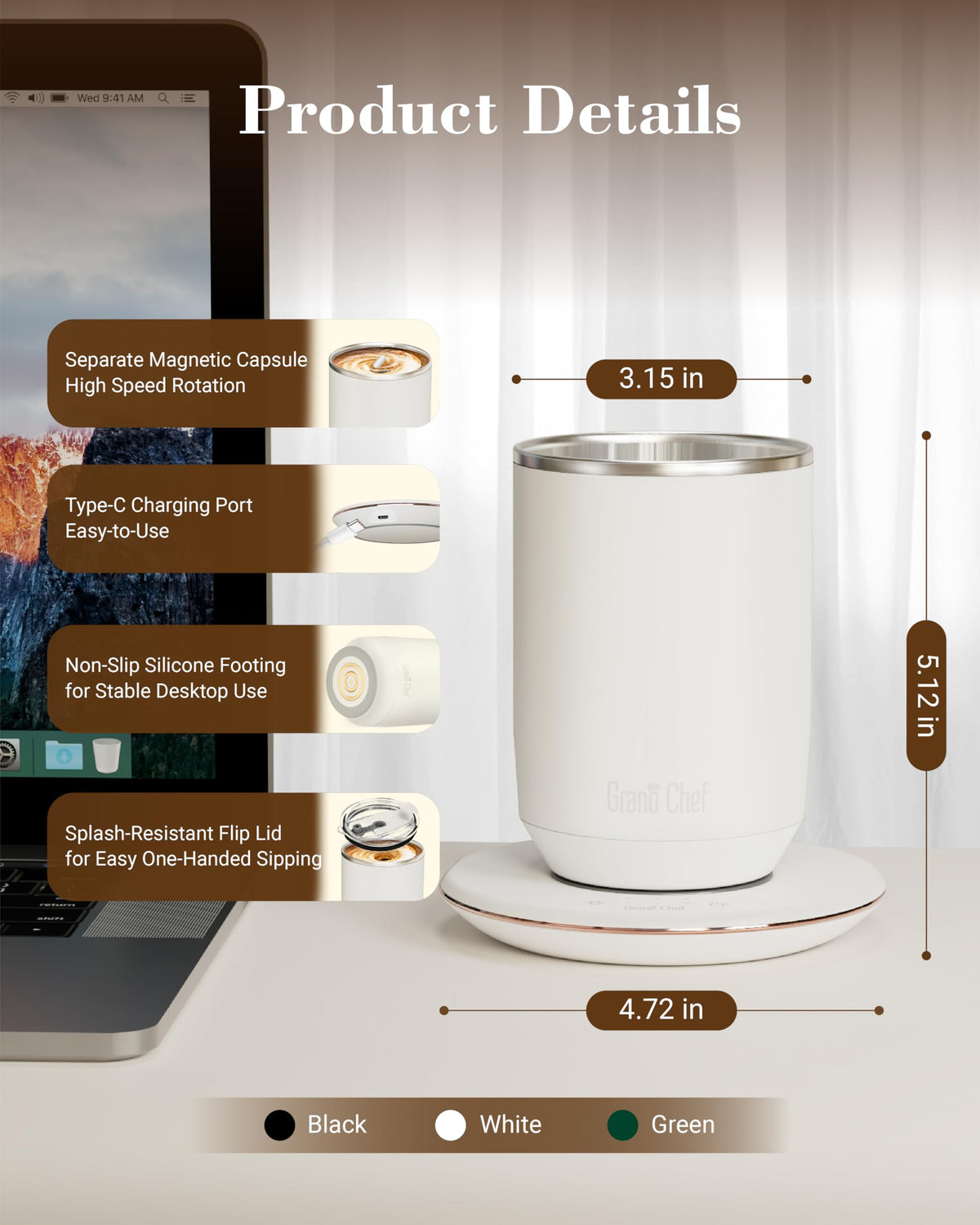 Self-Heating 10oz Temperature Controlled Coffee Mug with Dripper K471
