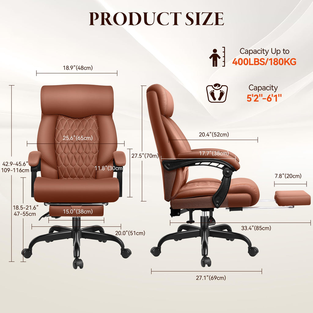 Big and Tall Brown Leather Office Chair with Footrest Z91059