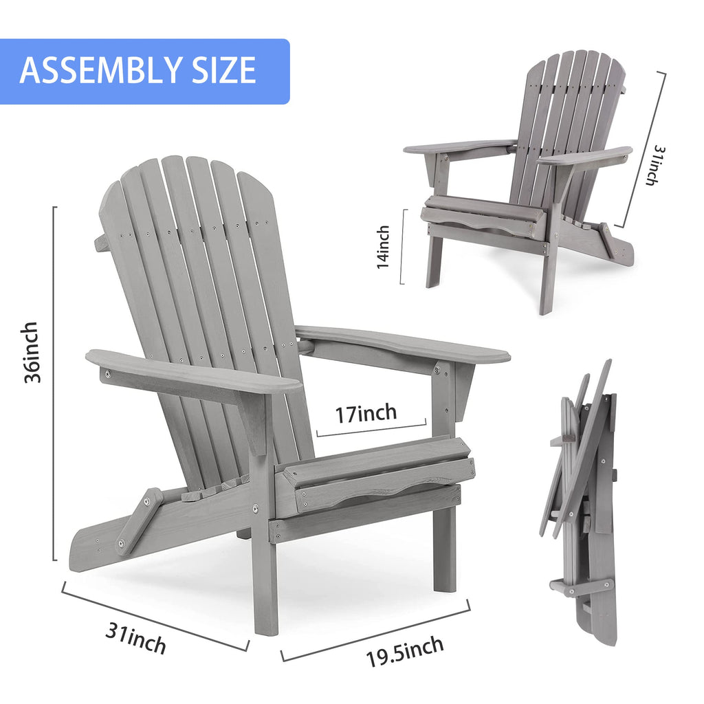 Folding Solid Wood Adirondack Chair Set of 2 Grey I58610