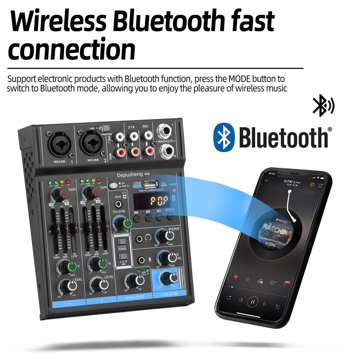 4 Channel USB Audio Mixer with Bluetooth H53769