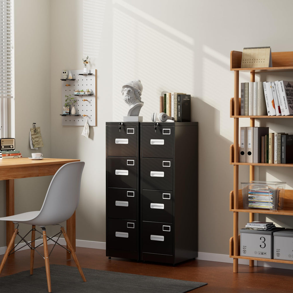 Black 4-Drawer Metal File Cabinet with Lock X418