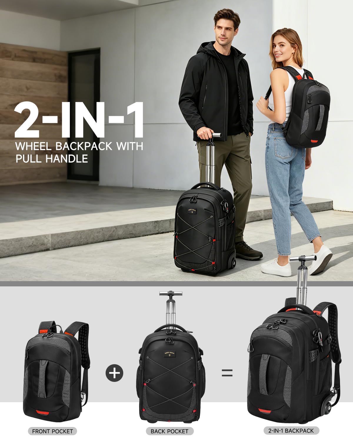 2-in-1 Detachable Backpack with Wheels T7000